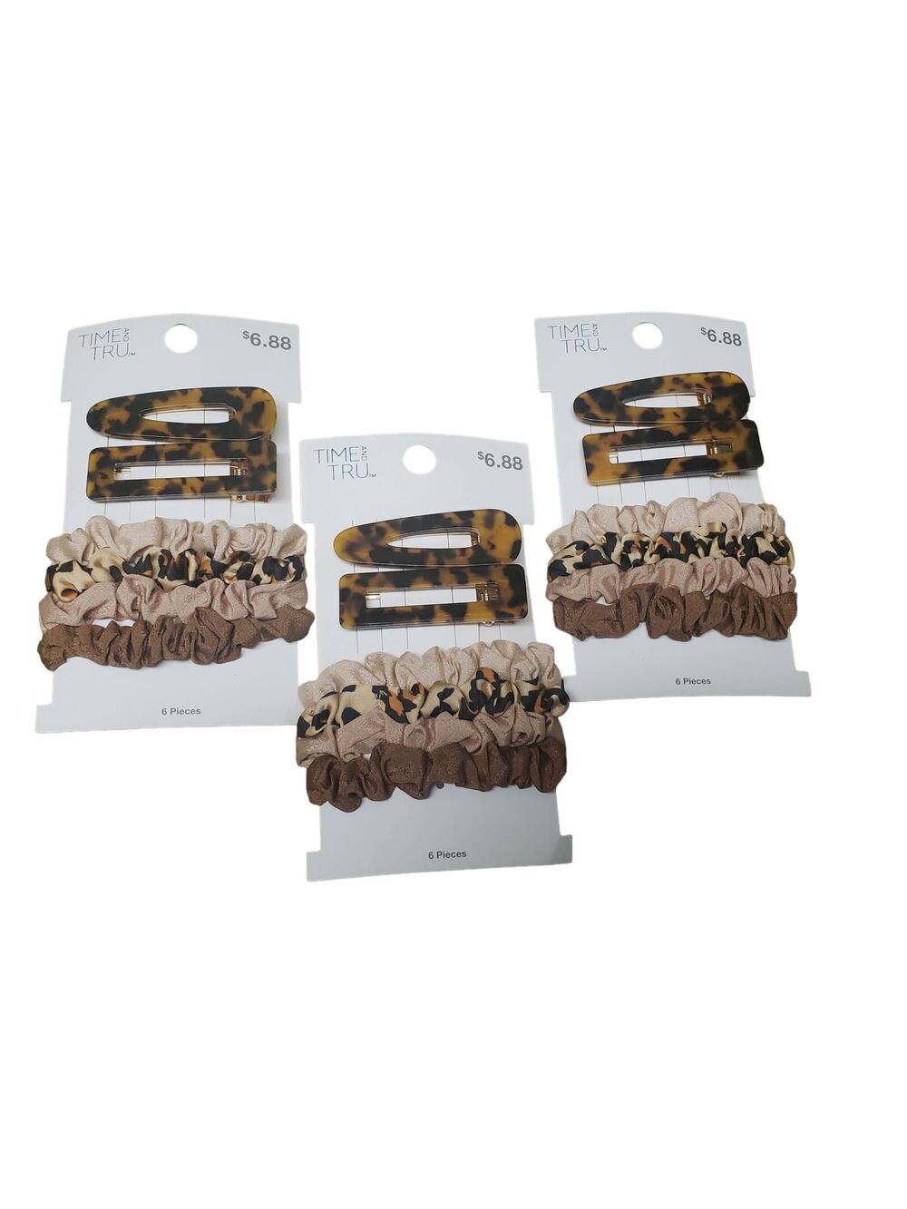 Time and Tru Leopard Print Hair Clips & Scrunchie 6 Piece Hair Set Bundle of 3